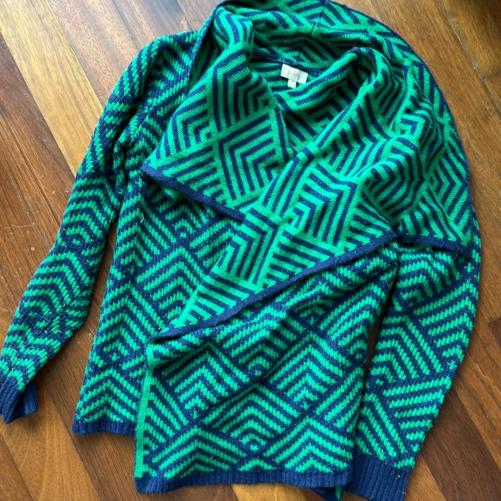 Navy and Green Geometric Cardigan